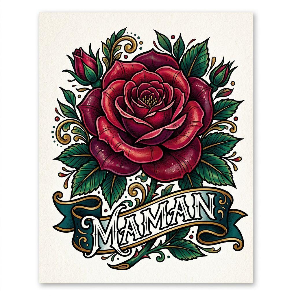 idée tatouage maman roses néo-traditionnelles maman, design sur fond blanc