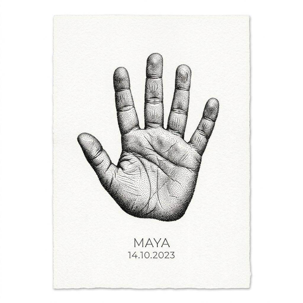 idée tatouage maman empreinte dotwork, design sur fond blanc