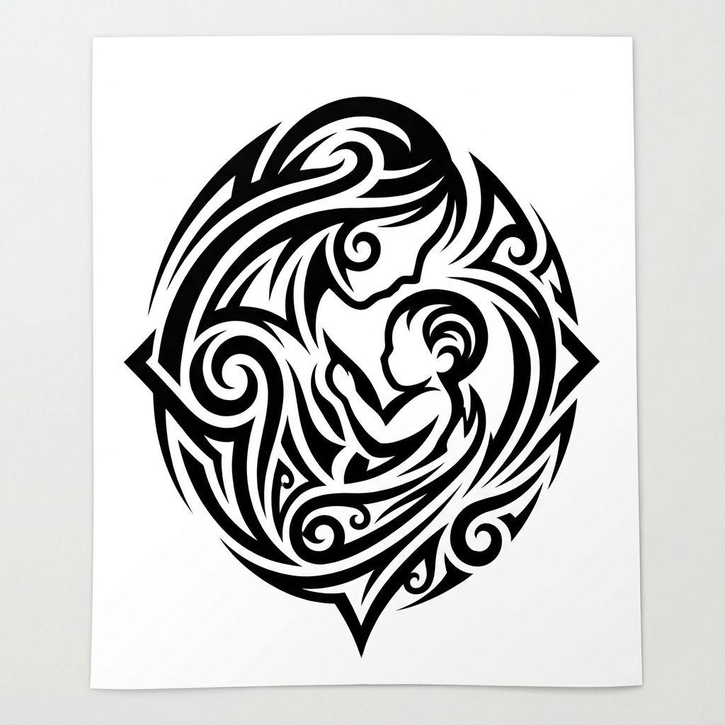 idée tatouage maman symbole maternité tribal, design sur fond blanc
