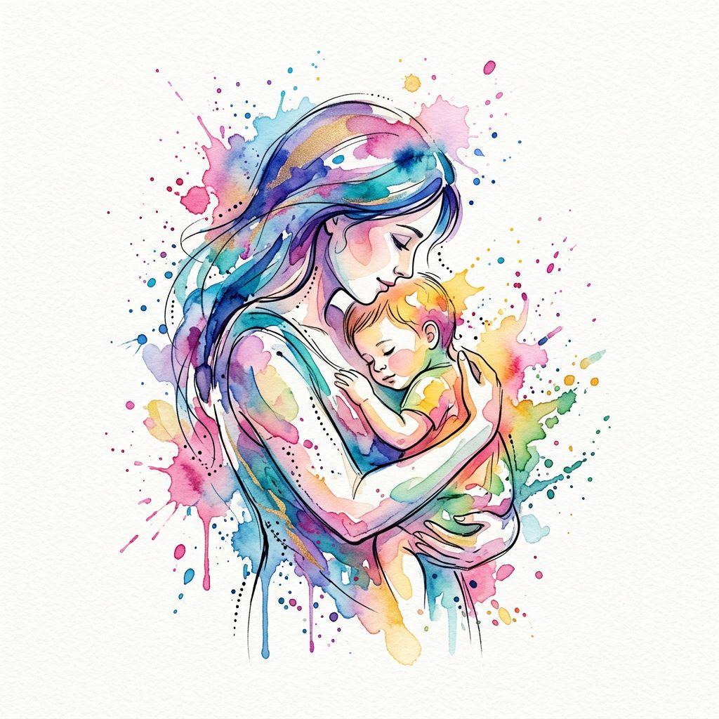 idée tatouage maman aquarelle maternité, design sur fond blanc
