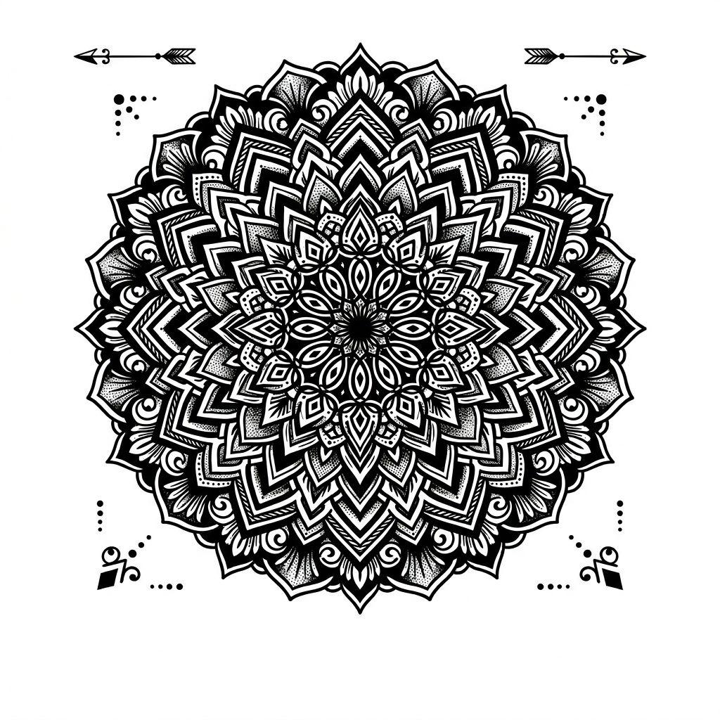 idée tatouage mandala mandala blackwork, design sur fond blanc