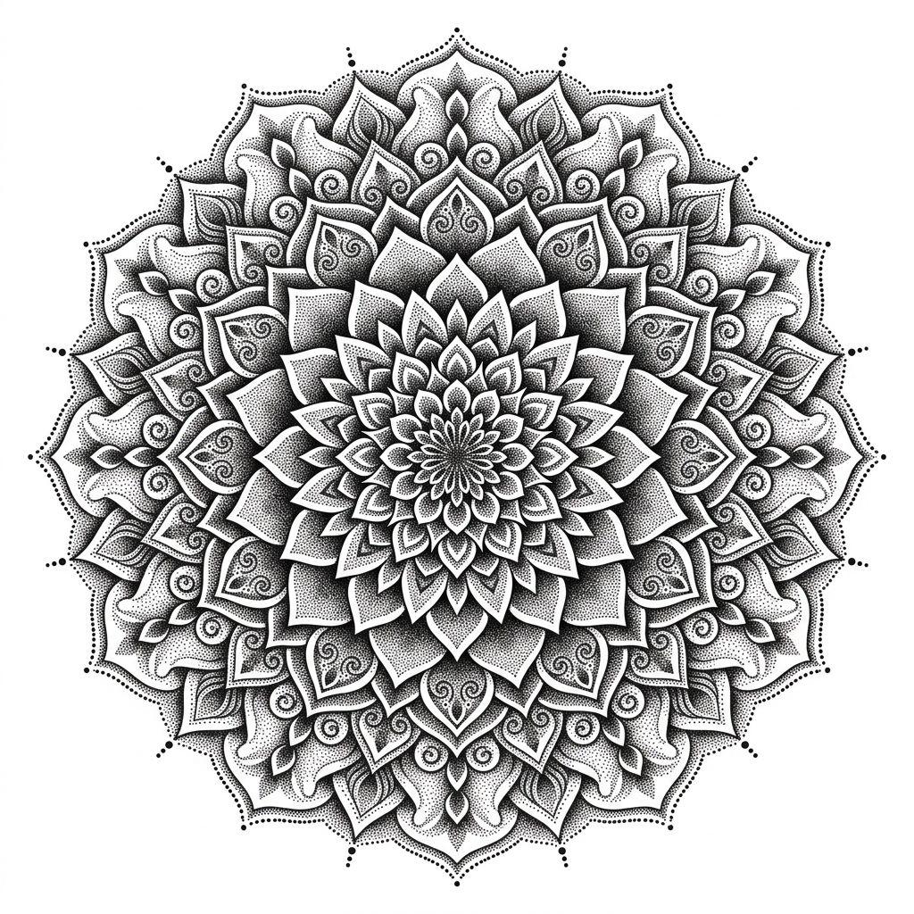 idée tatouage mandala mandala dotwork, design sur fond blanc