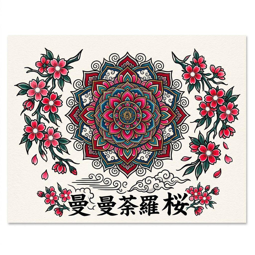 idée tatouage mandala mandala japonais, design sur fond blanc