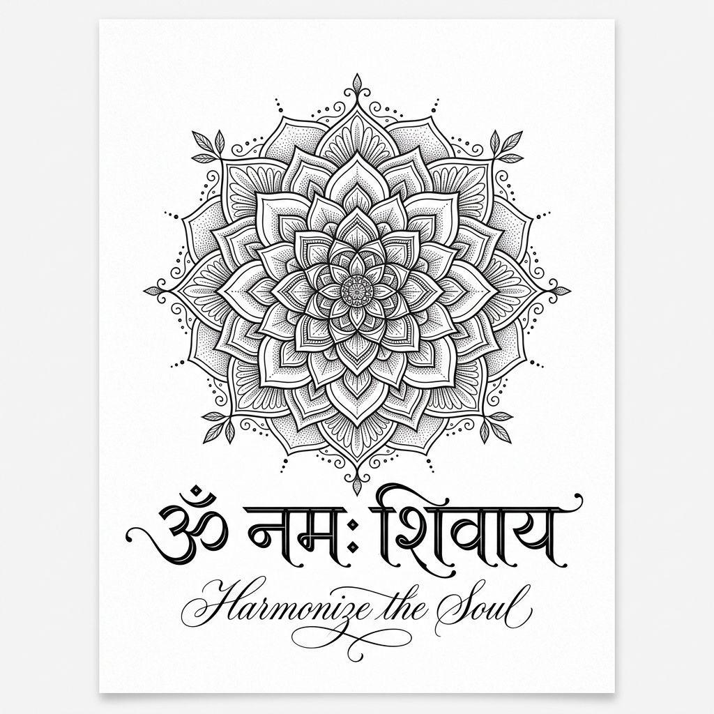 idée tatouage mandala mandala et lettrage, design sur fond blanc