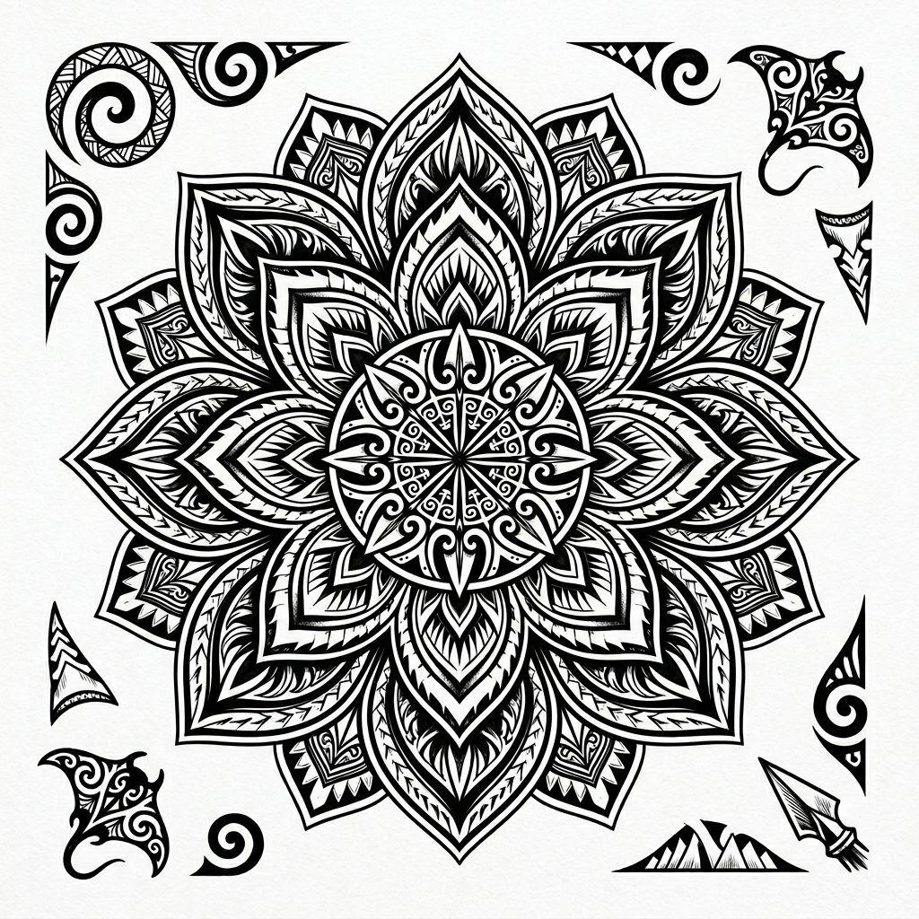 idée tatouage mandala mandala tribal, design sur fond blanc