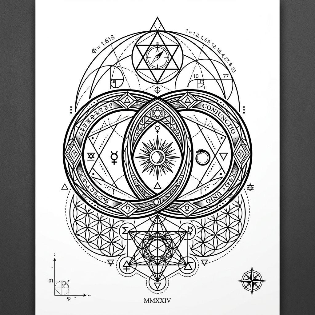 idée tatouage mariage anneaux geometrique sacre, design sur fond blanc