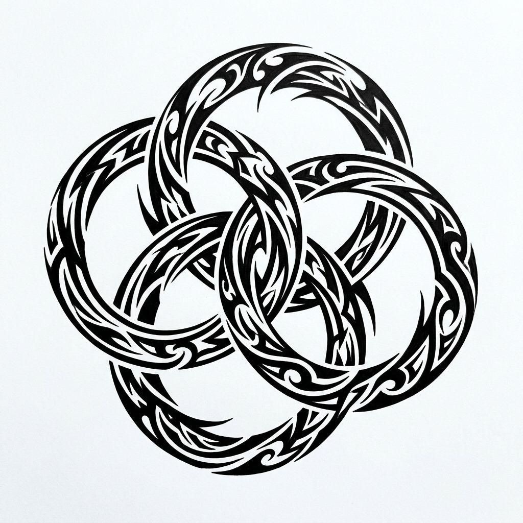 idée tatouage mariage anneaux tribaux modernes, design sur fond blanc