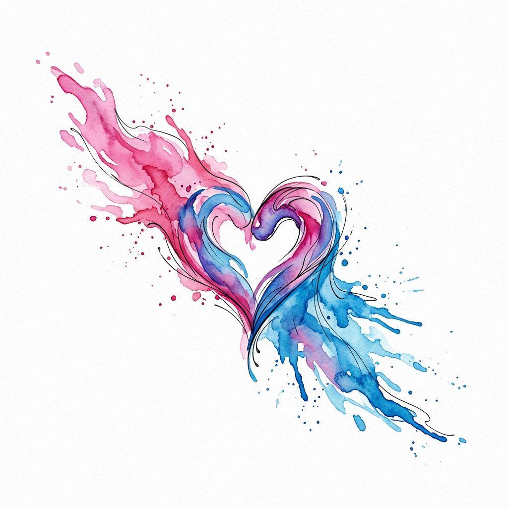 idée tatouage mariage splashs nuptial aquarelle, design sur fond blanc