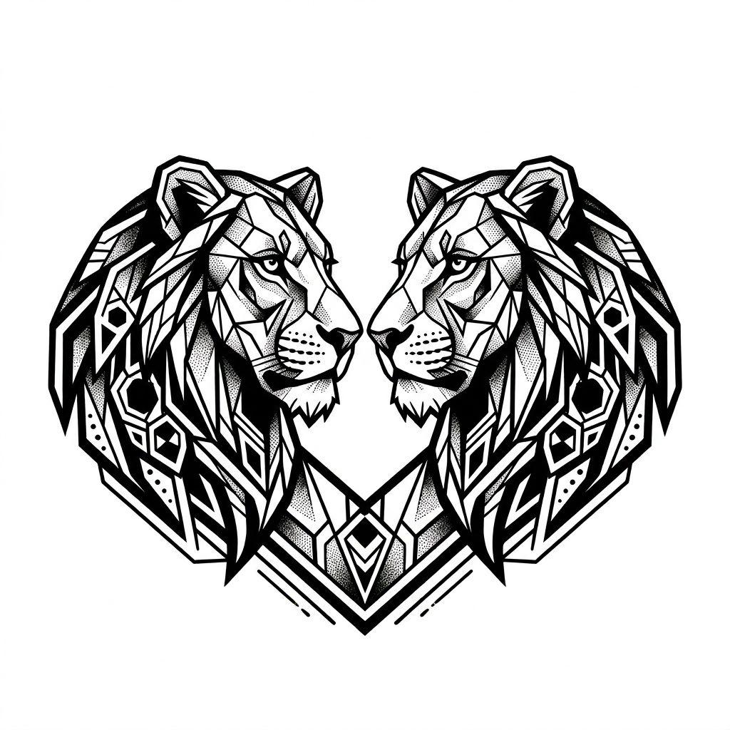 idée tatouage meilleure amie lionnes bff blackwork, design sur fond blanc