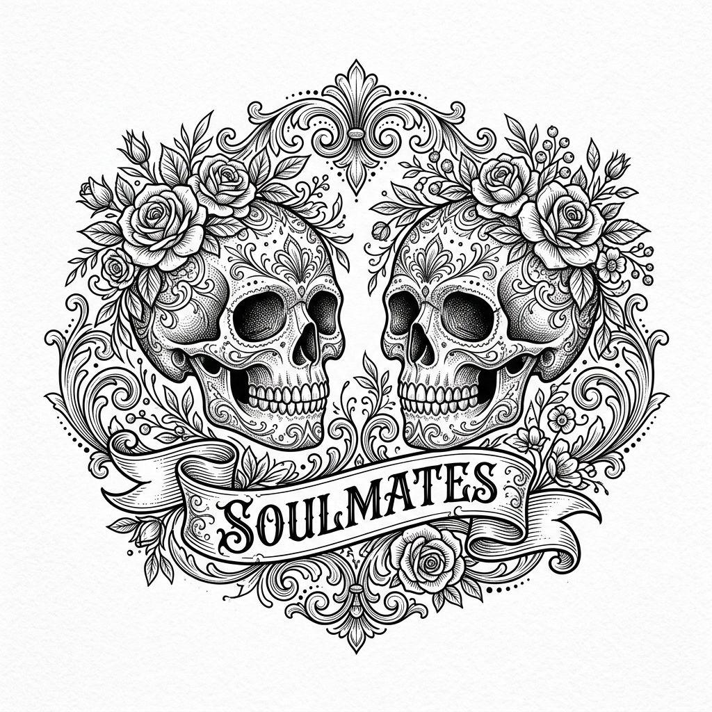 idée tatouage meilleure amie crane couronne ornemental, design sur fond blanc
