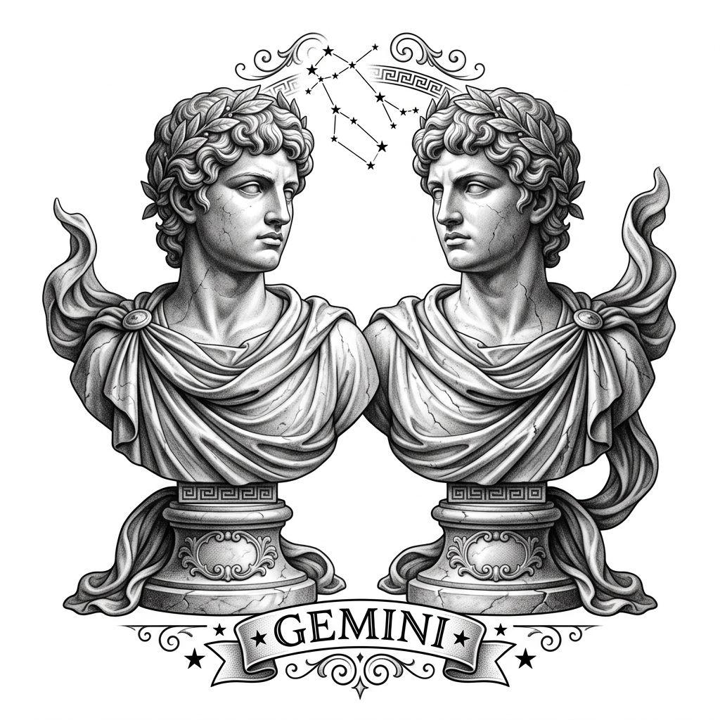 idée tatouage meilleure amie gemini mythologique, design sur fond blanc