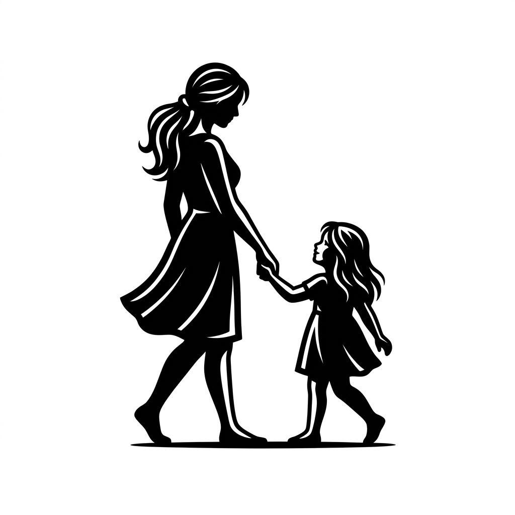 idée tatouage mère et fille mère enfant blackwork, design sur fond blanc