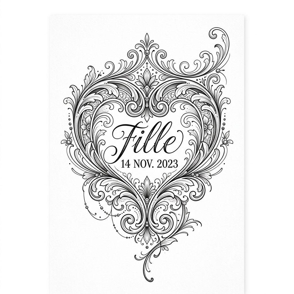 idée tatouage mère et fille cœur ornemental 'fille', design sur fond blanc