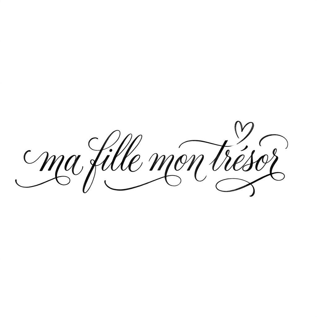 idée tatouage mère et fille lettrage ma fille mon trésor, design sur fond blanc