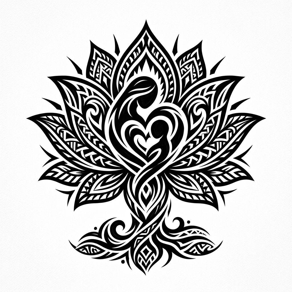 idée tatouage mère et fille lotus tribal, design sur fond blanc