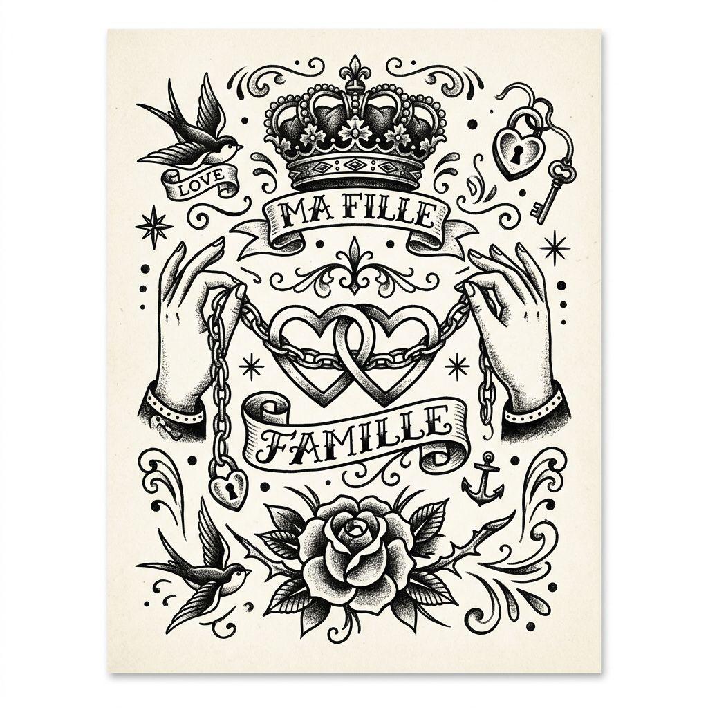 idée tatouage mère et fille patchwork famille flash, design sur fond blanc