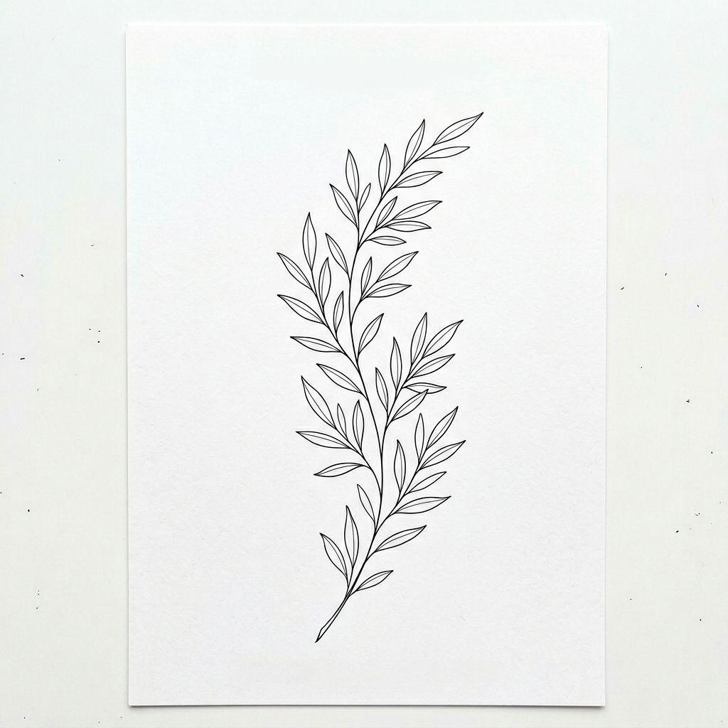idée tatouage mollet branche fine line, design sur fond blanc