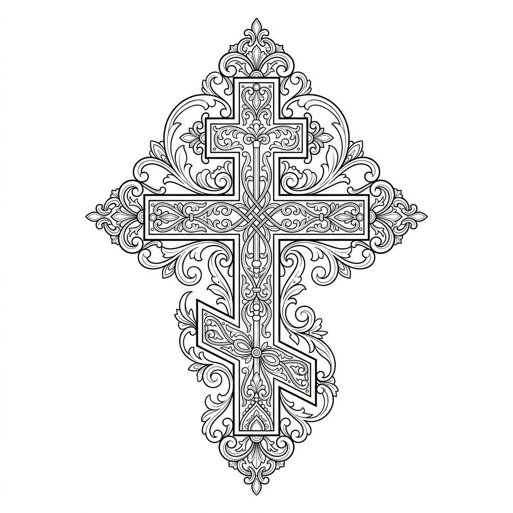 idée tatouage mollet croix orthodoxe, design sur fond blanc