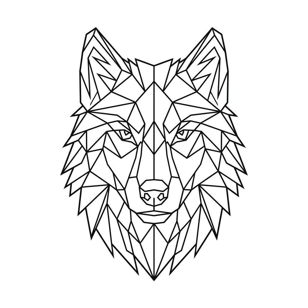 idée tatouage mollet loup géométrique, design sur fond blanc