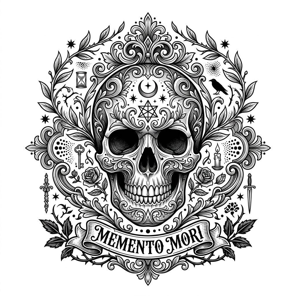 idée tatouage mollet crâne illustratif, design sur fond blanc