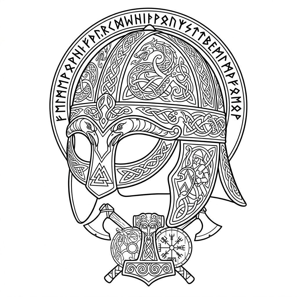idée tatouage mollet casque viking, design sur fond blanc