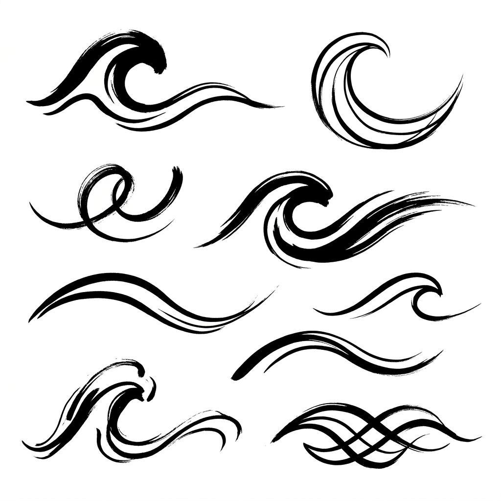 idée tatouage mollet vague abstraite, design sur fond blanc