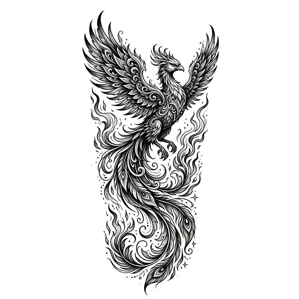 idée tatouage mollet phénix illustratif premium, design sur fond blanc