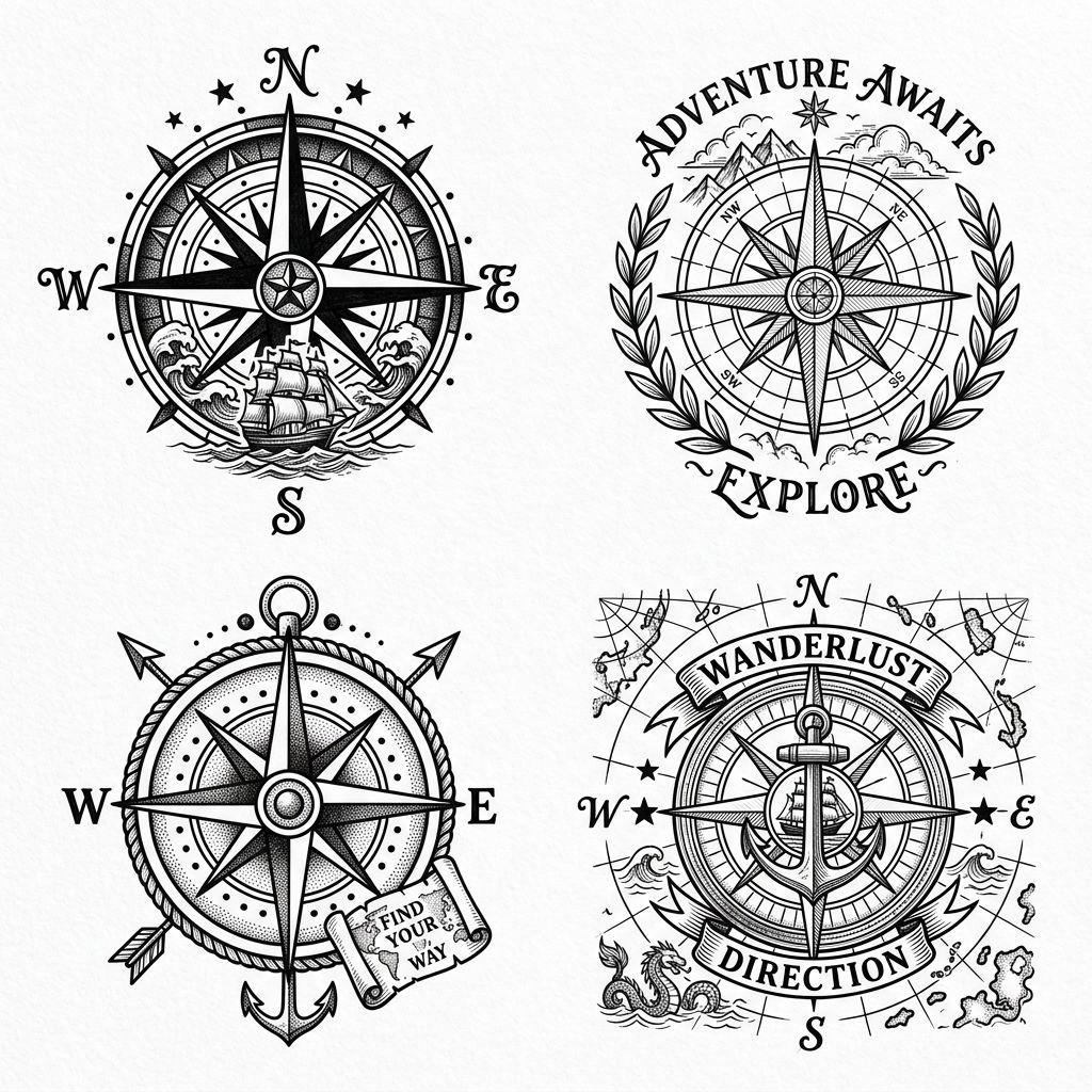 idée tatouage mollet homme boussole et carte, design sur fond blanc