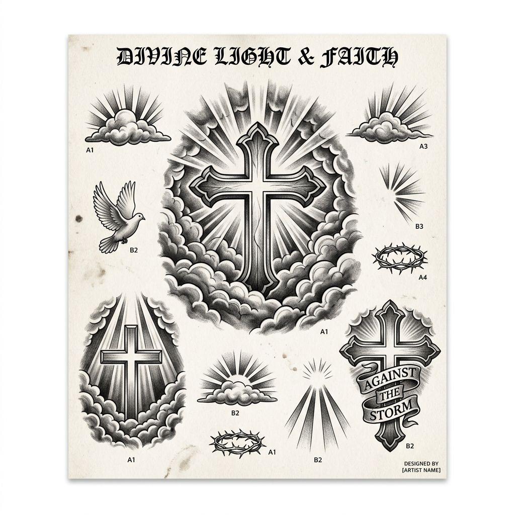 idée tatouage mollet homme croix religieuse, design sur fond blanc