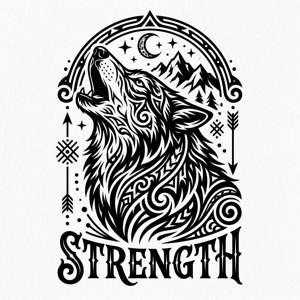 idée tatouage mollet homme loup blackwork, design sur fond blanc