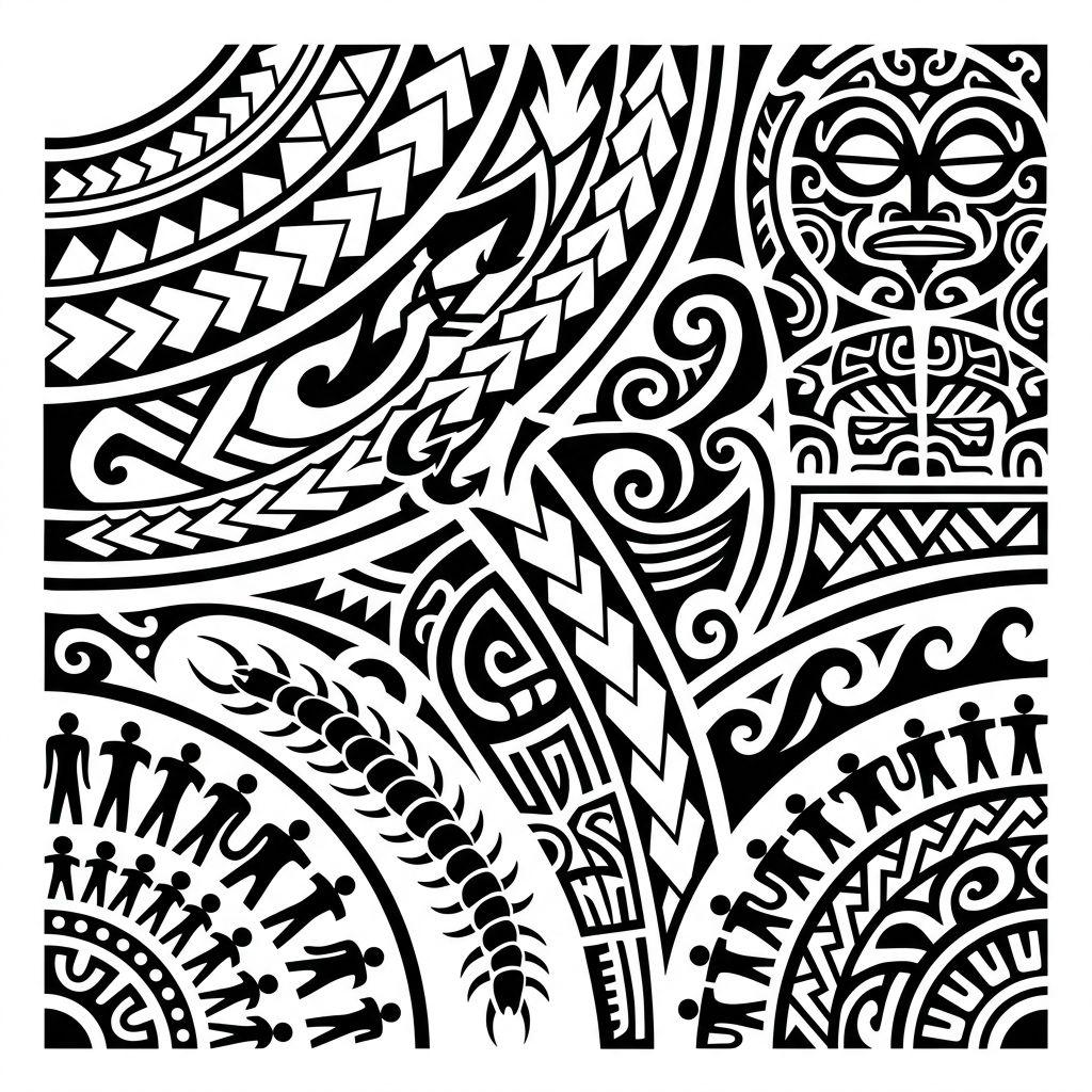 idée tatouage mollet homme tribal polynésien, design sur fond blanc