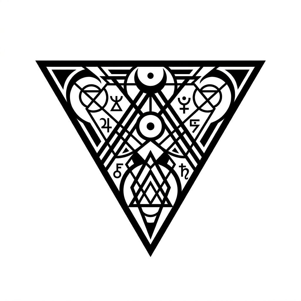 idée tatouage nuque triangle blackwork, design sur fond blanc