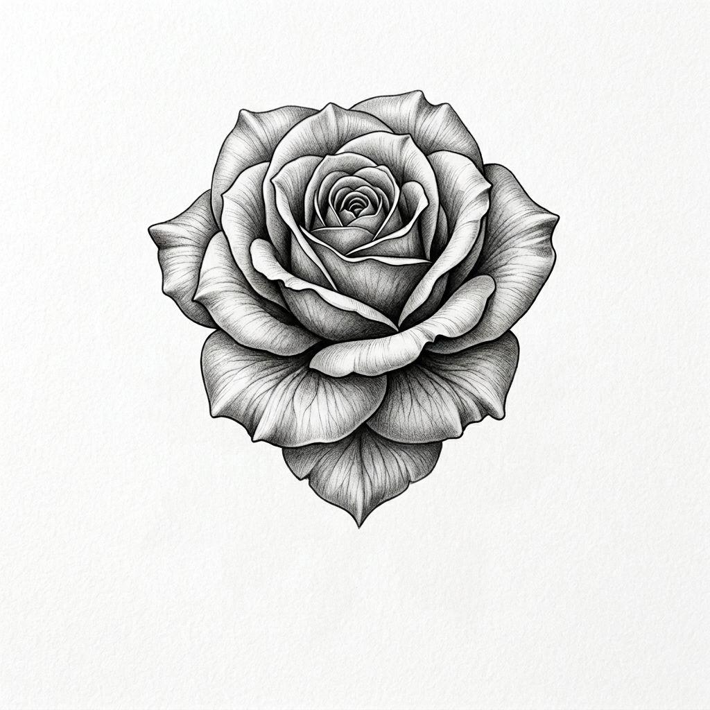 idée tatouage nuque rose réaliste, design sur fond blanc