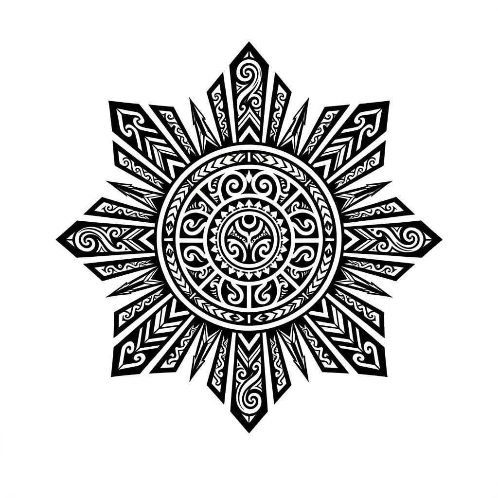 idée tatouage nuque soleil tribal, design sur fond blanc