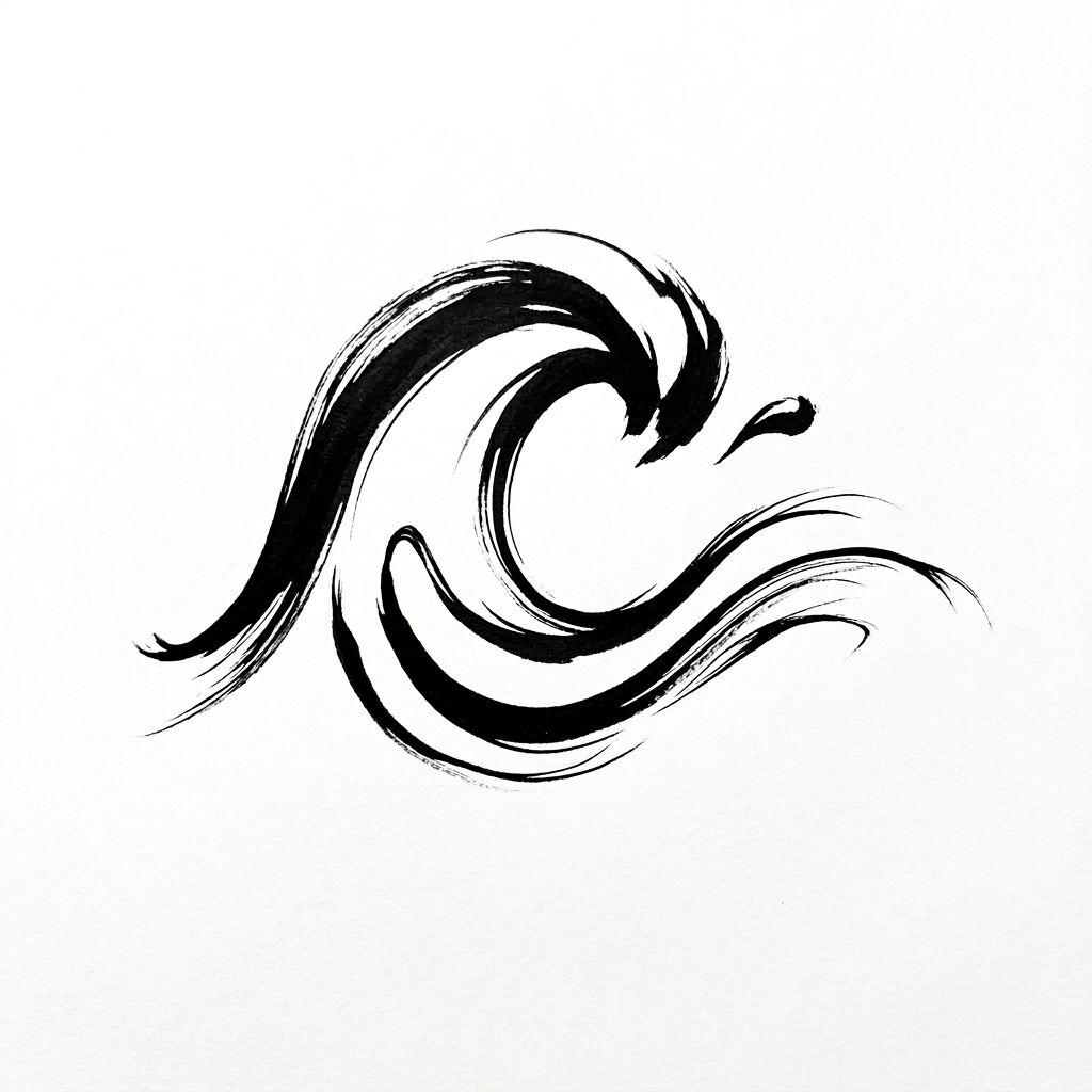 idée tatouage nuque vague abstraite, design sur fond blanc