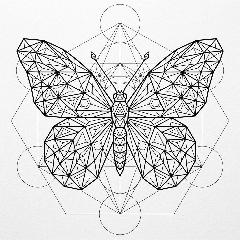 idée tatouage papillon papillon géométrique sacré, design sur fond blanc