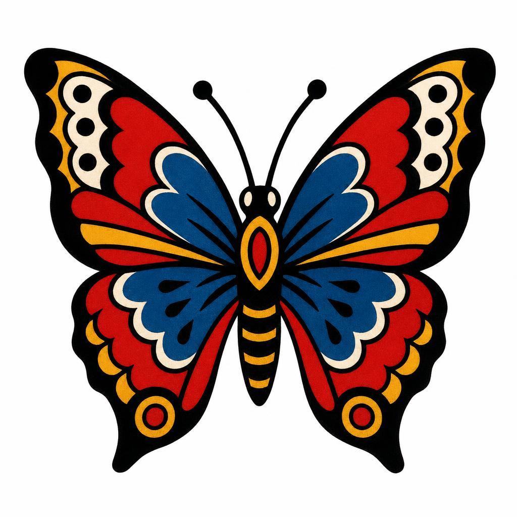 idée tatouage papillon papillon old school, design sur fond blanc