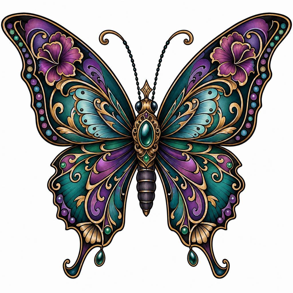 idée tatouage papillon papillon néo-traditionnel, design sur fond blanc