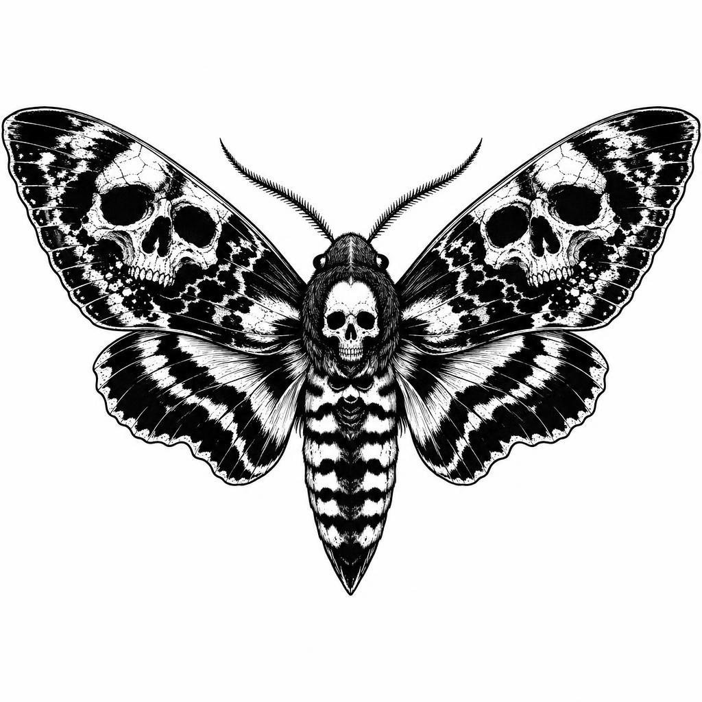 idée tatouage papillon papillon de nuit blackwork, design sur fond blanc
