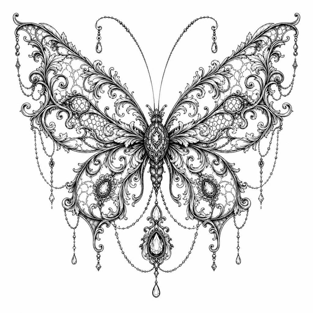 idée tatouage papillon papillon ornemental baroque, design sur fond blanc