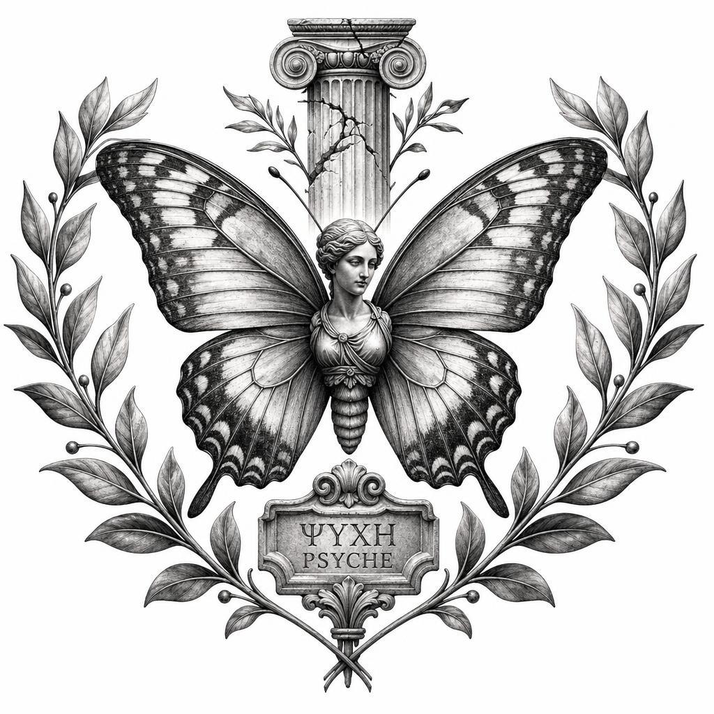 idée tatouage papillon papillon psyché mythologique, design sur fond blanc