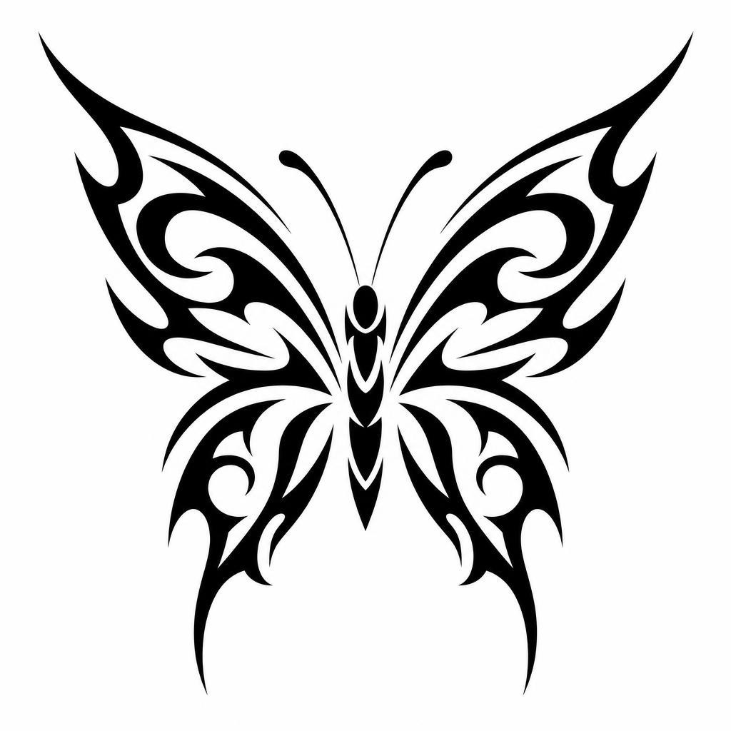 idée tatouage papillon papillon tribal moderne, design sur fond blanc