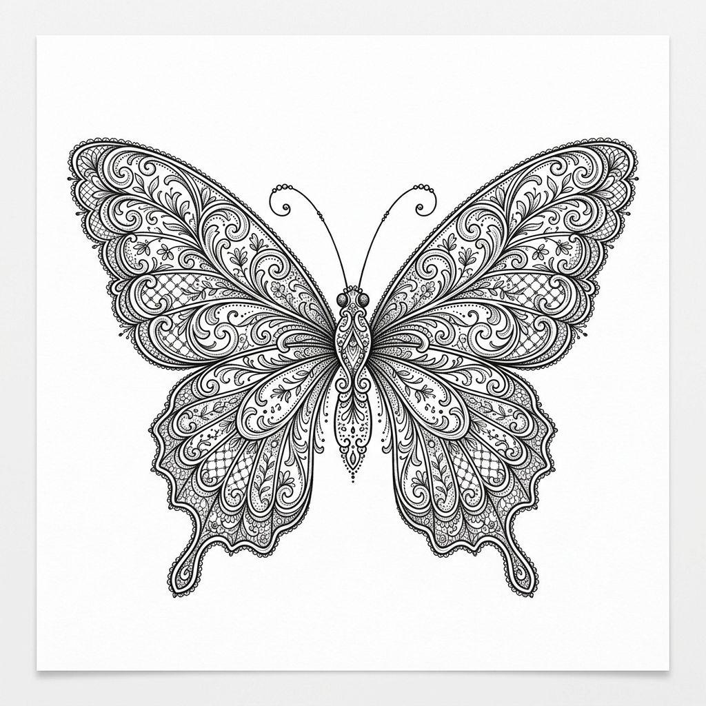 idée tatouage papillon papillon dentelle ornementale, design sur fond blanc