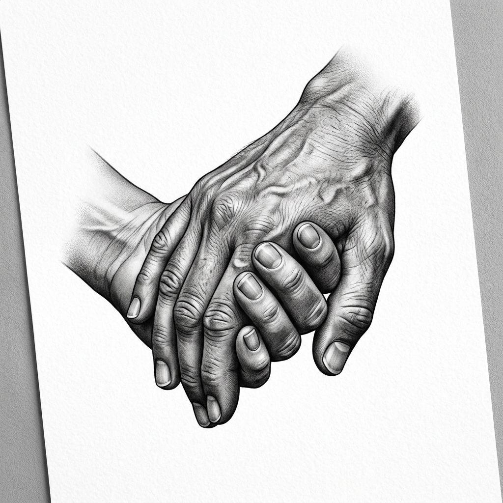 idée tatouage parents mains réalistes protectrices, design sur fond blanc