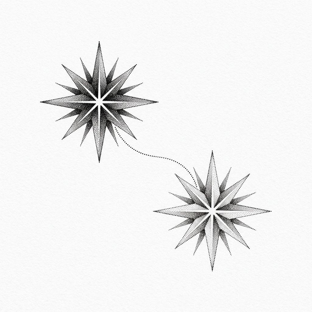 idée tatouage parents étoiles dotwork parentales, design sur fond blanc