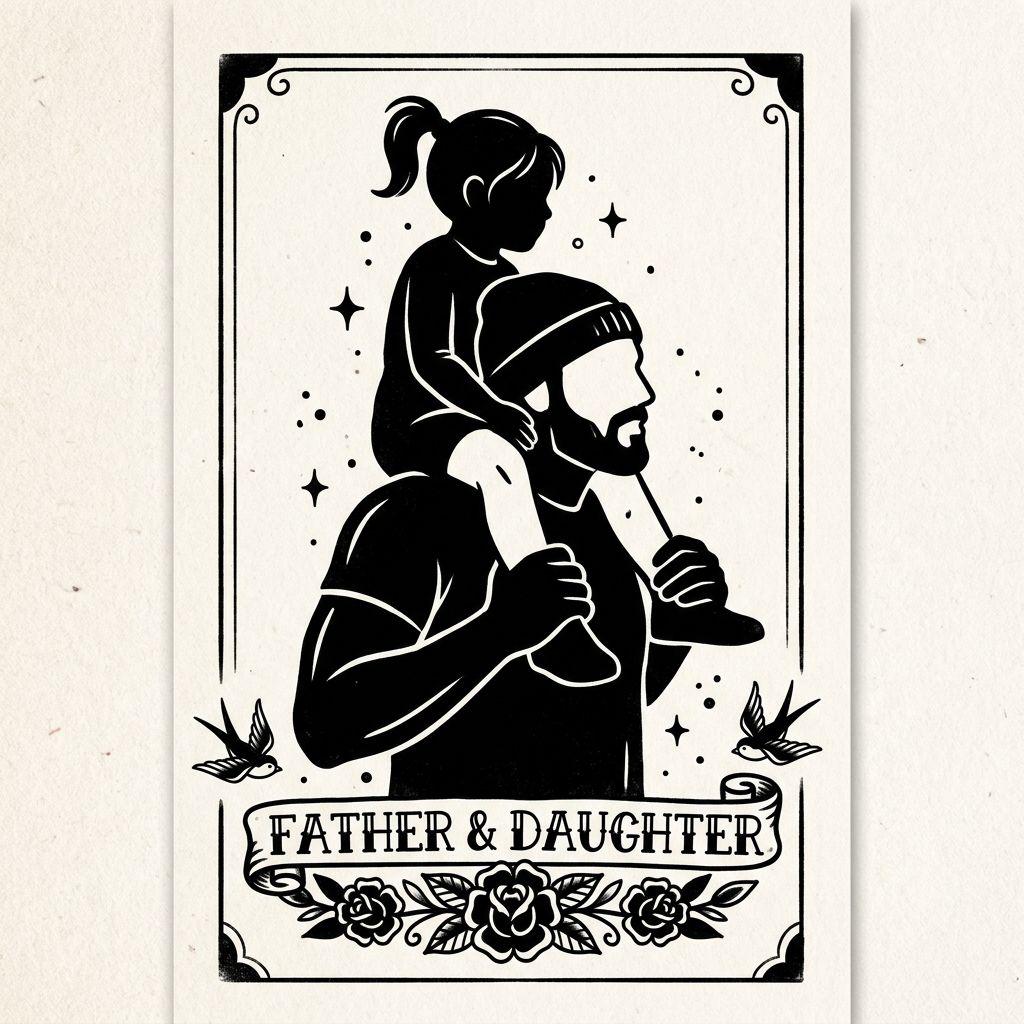 idée tatouage père et fille père enfant blackwork, design sur fond blanc