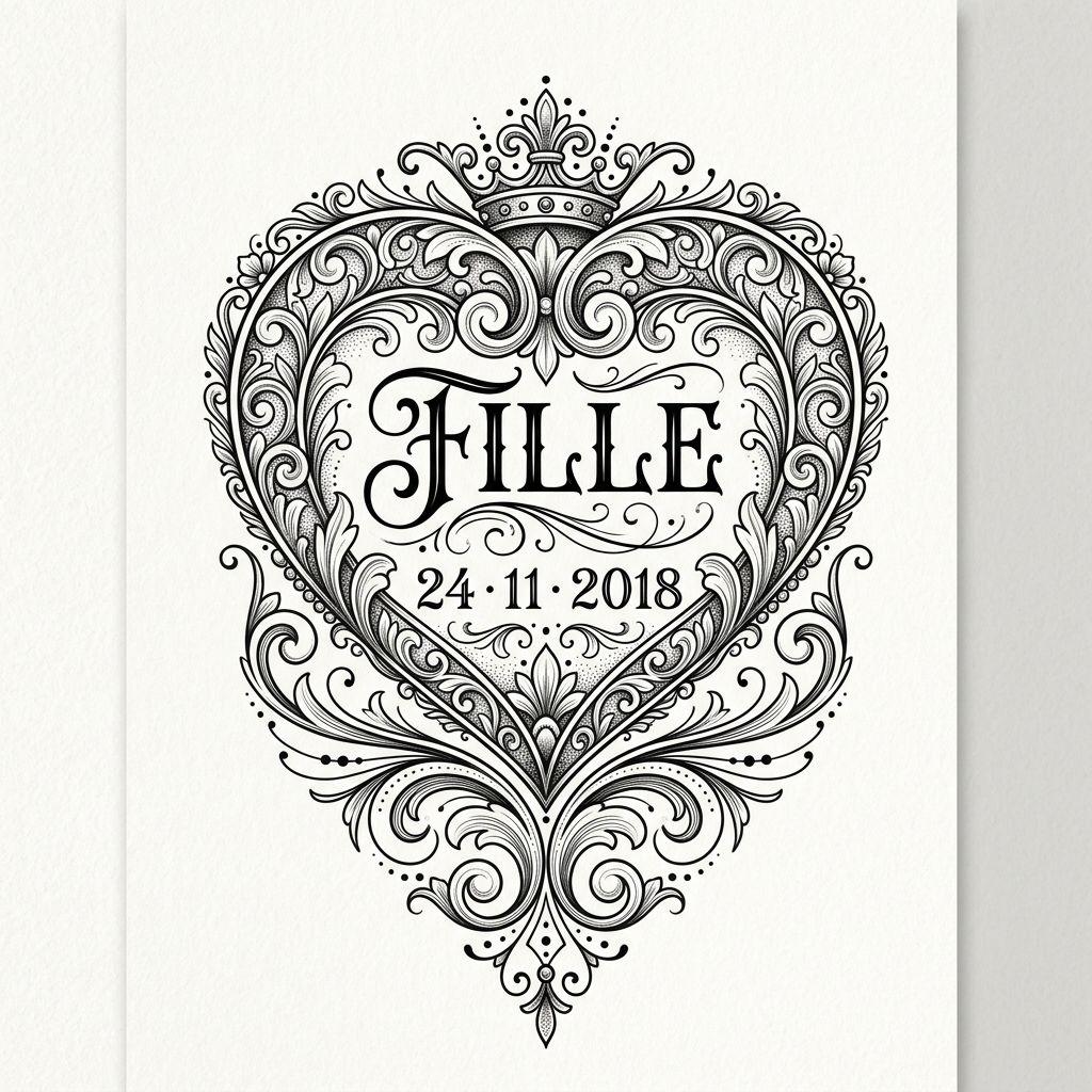 idée tatouage père et fille cœur ornemental 'fille', design sur fond blanc