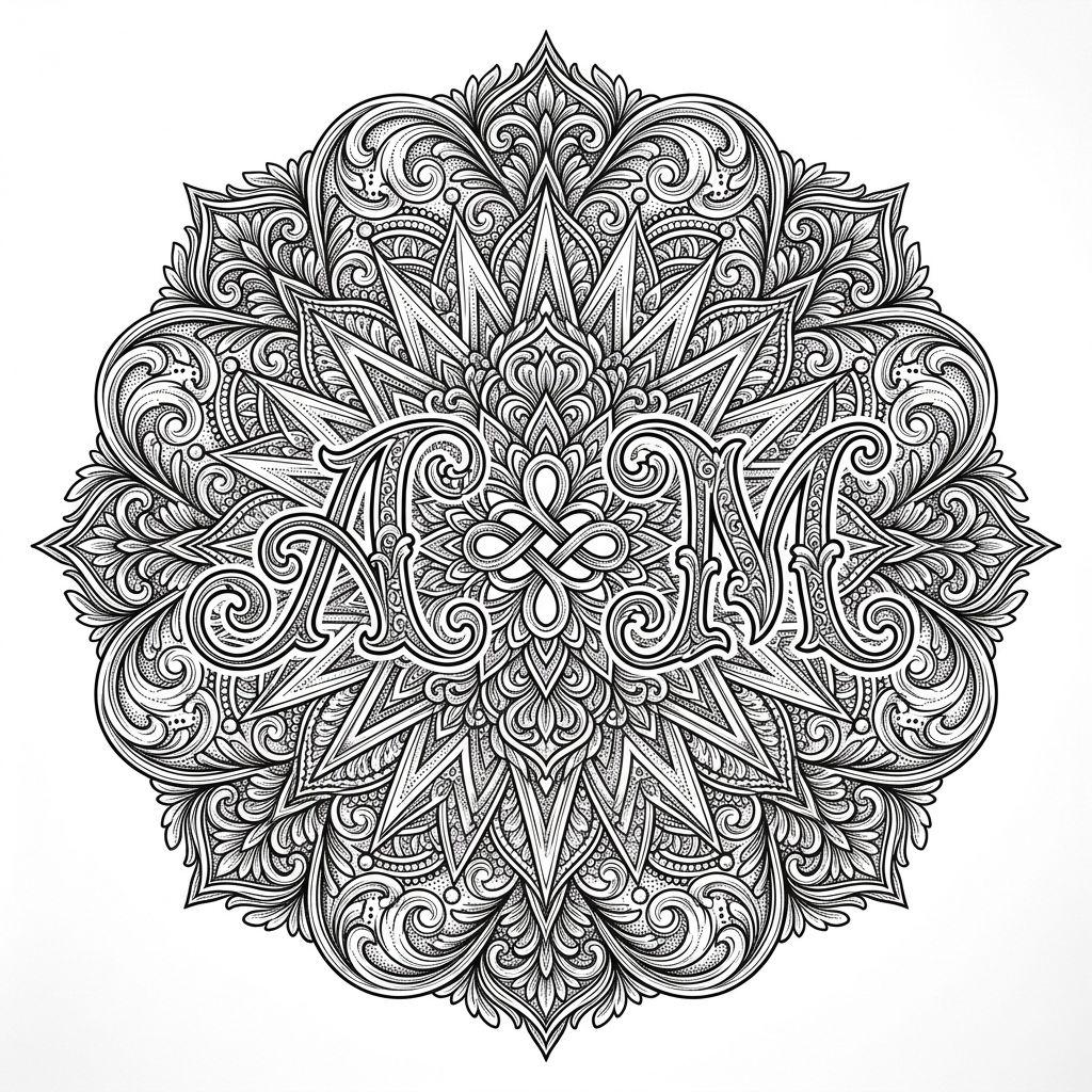 idée tatouage père et fille mandala p et f, design sur fond blanc
