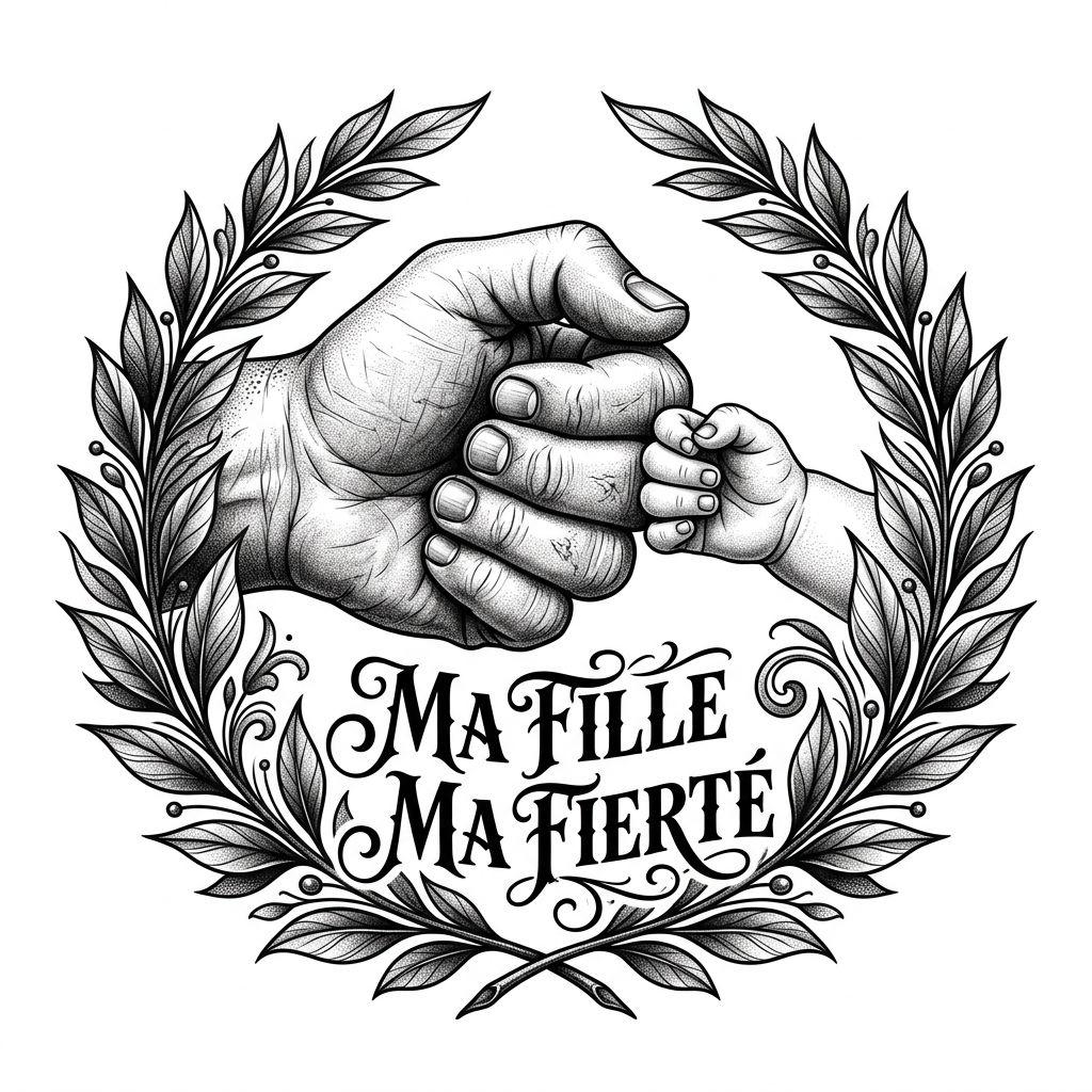 idée tatouage père et fille mains premium ma fille ma fierté, design sur fond blanc