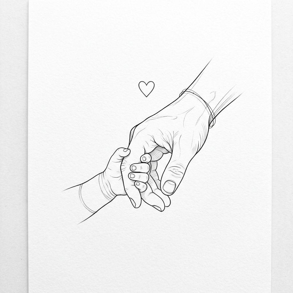 idée tatouage père et fils mains père-fils fine line, design sur fond blanc